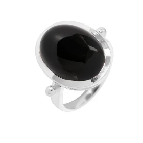 Bague Argent 925 sertie d un Onyx ovale Pierre taille cabochon 14mm long par 12mm large Serti clos