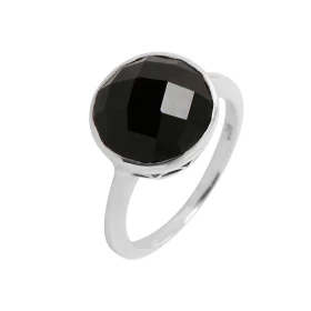  Bague Argent 925 Onyx Pierre ronde taille dome 12mm diamètre Serti Clos 