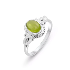 Bague Argent 925 Péridot Ovale 7x5mm Bague Argent 925 sertie d une pierre 7x5mm Pierre taillée cabochon montée serti clos ...