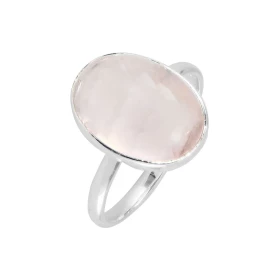 Bague Argent 925 Quartz Rose Cabochon Ovale 14x10mm Bague Argent 925 sertie d une pierre ovale 14x10mm Pierre taillée cabo...