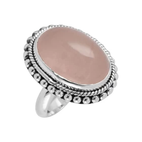 Bague Argent 925 Quartz Rose Cabochon Ovale 20x15mm Bague Argent 925 sertie d une pierre ovale 20x15mm Pierre taillée cabo...