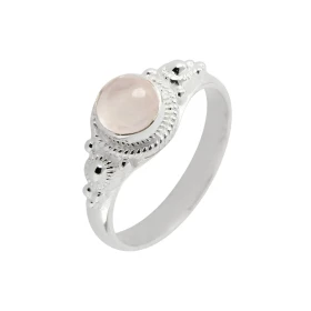 Bague Argent 925 Quartz Rose Cabochon Rond 6mm Bague Argent 925 sertie d une pierre ronde 6mm Pierre taillée cabochon mont...
