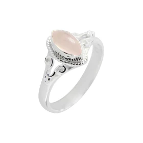 Bague Argent 925 Quartz Rose Navette 8x4mm Bague Argent 925 sertie d une pierre 8x4mm Pierre taillée à cabochon montée ser...