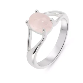 Bague Argent 925 Quartz Rose Ovale 8x6mm Bague Argent 925 sertie d une pierre 8x6mm Pierre taillée cabochon maintenue par ...