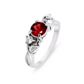 Bague Argent 925 Rhodié Grenat Oxydes Bague sertie 4 oxydes d un Grenat rond 6mm Serti à griffes