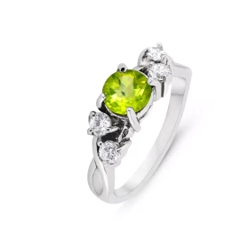 Bague Argent 925 Rhodié Péridot Oxydes Bague sertie 4 oxydes d un Péridot rond 6mm Serti à griffes