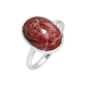 Bague Argent 925 Rhodonite Cabochon Ovale 14x10mm Bague Argent 925 sertie d une pierre ovale 14x10mm Pierre taillée caboch...
