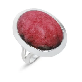 Bague Argent 925 Rhodonite Cabochon Ovale 20x15mm Bague Argent 925 sertie d une pierre ovale 20x15mm Pierre taillée caboch...