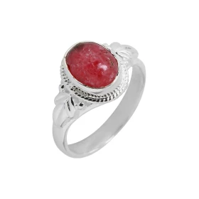 Bague Argent 925 Rhodonite Ovale 9x7mm Bague Argent 925 sertie d une pierre 9x7mm Pierre taillée à cabochon montée serti c...