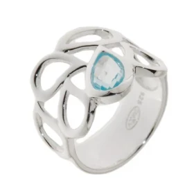 Bague Argent 925 Topaze bleue Traitée sertie d une pierre taille poire 8 x 6 mm Largeur sur doigt (vue dessus) : 16mm 