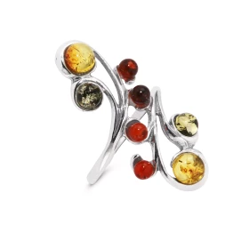 Bague Argent Ambre Multicolore Bague Argent 925 Ambre Multicolore Pierres d ambre rondes differentes couleurs Largeur mont...