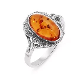 Bague Argent Ambre Ovale 11x7mm Bague Argent 925 Ambre Pierre ovale 11x7mm Monture ouvragée Largeur monture (sur doigt, vu...