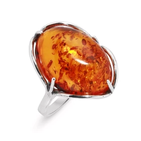 Bague Argent Ambre Ovale 16x13mm Bague Argent 925 Ambre Pierre ovale de16x13mm Serti à griffes Largeur monture (sur doigt,...