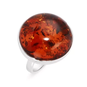 Bague Argent 925 une pierre Ambre ronde 20mm diamètre Monture minimaliste afin mettre valeur ce beau cabochon d ambre Larg...