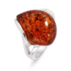 Ambre Bague Argent 925 Ambre Pierre taille fantaisie 16x13mm 