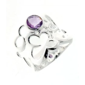 Bague Argent 925 Améthyste sertie d une pierre 6 mm Largeur sur doigt (vue dessus) : 18 mm 