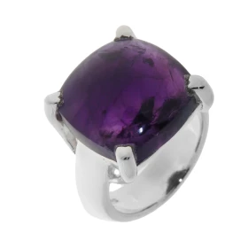 Bague Argent 925 Améthyste Cette bague est sertie d une pierre 16mm coté La pierre est forme coussin taillée cabochon