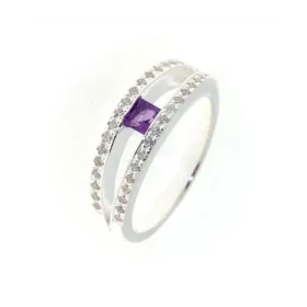 Bague Argent 925 Améthyste sertie d une pierre carrée 3.5 x 3.5 mm d oxydes zirconium Largeur sur doigt (vue dessus) : 6.7...