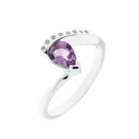 Bague Argent Améthyste Oxyde zirconium Pierre taillée poire mesurant 7x5mm Sertissage Demi Clos Entourage composé d oxydes...