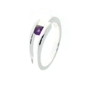 Bague Argent 925 Améthyste sertie d une pierre 3.5 mm Largeur sur doigt (vue dessus) : 7mm 