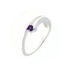 Bague Argent 925 Améthyste sertie d une pierre 3 mm Largeur sur doigt (vue dessus) : 7.5 mm 