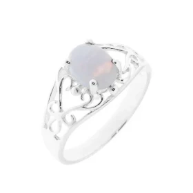 Bague Argent Calcédoine Magnifique bague ajourée d arabesques sertie d une pierre ovale Dimensions pierre : 8x6mm Pierre m...