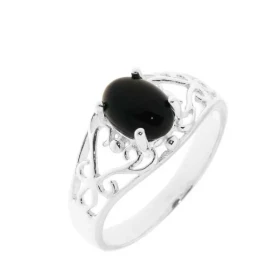 Bague Argent Onyx Magnifique bague ajourée d arabesques sertie d une pierre ovale Dimensions pierre : 8x6mm Pierre mainten...
