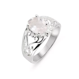  Bague Argent Quartz Rose Magnifique bague ajourée d arabesques sertie d une pierre ovale Dimensions pierre : 8x6mm Pierre...