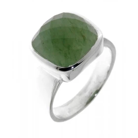 Bague Argent 925 Aventurine sertie d une pierre facettée taille coussin 12x12 mm 