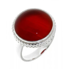  Bague Argent 925 Cornaline sertie d une pierre ronde taille cabochon 15 mm diamètre 