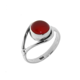 Bague Argent 925 sertie d une Cornaline taille cabochon 8mm diamètre