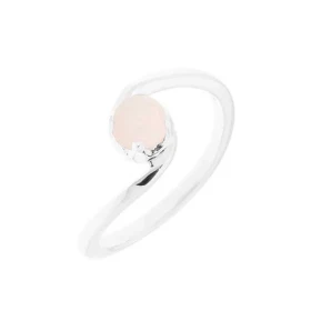 Bague Quartz Rose Argent Jolie monture croisée sertie d une pierre ronde 5mm Largeur monture (sur doigt, vue dessus) : 9mm