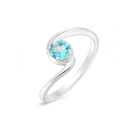 Bague Topaze Bleue traitée Argent Jolie monture croisée sertie d une pierre ronde 5mm Largeur monture (sur doigt, vue dess...