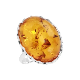 Bague argent une ambre ovale 15x20mm Ambre couleur cognac
