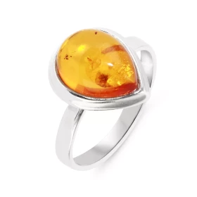 Bague Argent Ambre Poire 12x10mm Bague sertie d une pierre forme poire 12x10mm