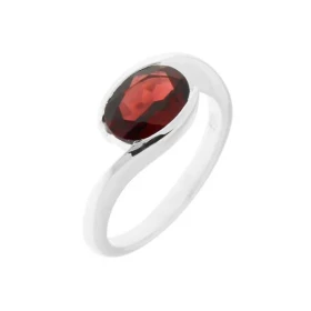 Bague Corps croisé Argent sertie d un Grenat Pierre ovale 9x7mm Serti Demi Clos Largeur monture (sur doigt, vue dessus) : 8mm