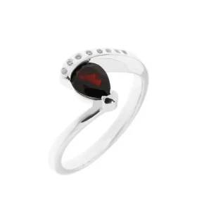 Bague Argent Grenat Oxyde zirconium Pierre taillée poire mesurant 7x5mm Sertissage Demi Clos Entourage composé d oxydes zi...