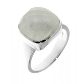 Bague Argent 925 Labradorite sertie d une pierre facettée taille coussin 12x12 mm 