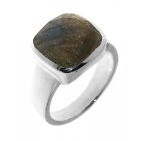 Bague Argent 925 Labradorite sertie d une pierre facettée taille coussin 12x12 mm 