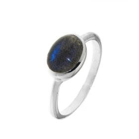 Bague Argent 925 Labradorite sertie d une pierre ovale taille cabochon 9x7mm 