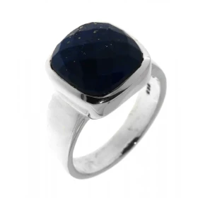 Bague Argent 925 Lapis Lazuli sertie d une pierre facettée taille coussin 12x12 mm 