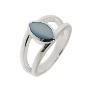 Bague Argent Nacre Bleue Forme Navette