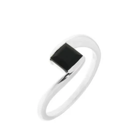 Bague Onyx Argent Monture croisée sertie d une pierre carrée 5mm Sertissage demi clos Largeur monture (sur doigt, vue dess...