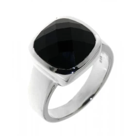 Bague Argent 925 Onyx sertie d une pierre facettée taille coussin 12x12 mm 