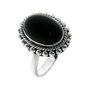 Bague Argent 925 Onyx sertie d une pierre ovale taille cabochon 14x10mm 