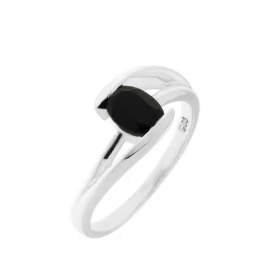 Bague Corps croisé Argent sertie d un Onyx Pierre ovale 7x5mm Sertissage Demi Clos Largeur monture (sur doigt, vue dessus)...