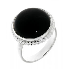 Bague Argent 925 Onyx sertie d une pierre ronde taille cabochon 15 mm diamètre 