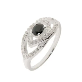 Bague Argent 925 sertie d un Oxyde noir ovale mesurant 5x4mm 44 oxydes 1,5mm diamètre