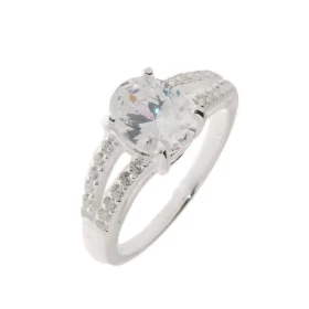 Bague Argent 925 sertie d un Oxyde ovale 9x7mm 24 oxydes 1,5mm diamètre