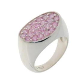  Bague pavage d Oxyde Zirconium rose, monture en  Argent 925 